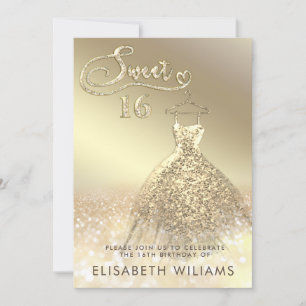Adorable gold dress charming glittery ombre invitation