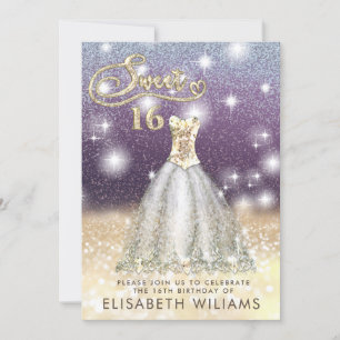 Adorable gold dress charming  glittery ombre  invitation