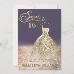 Adorable gold dress charming glittery ombre invitation