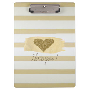 Adorable Gold Glitter Hearts Stripes-I Love You Clipboard