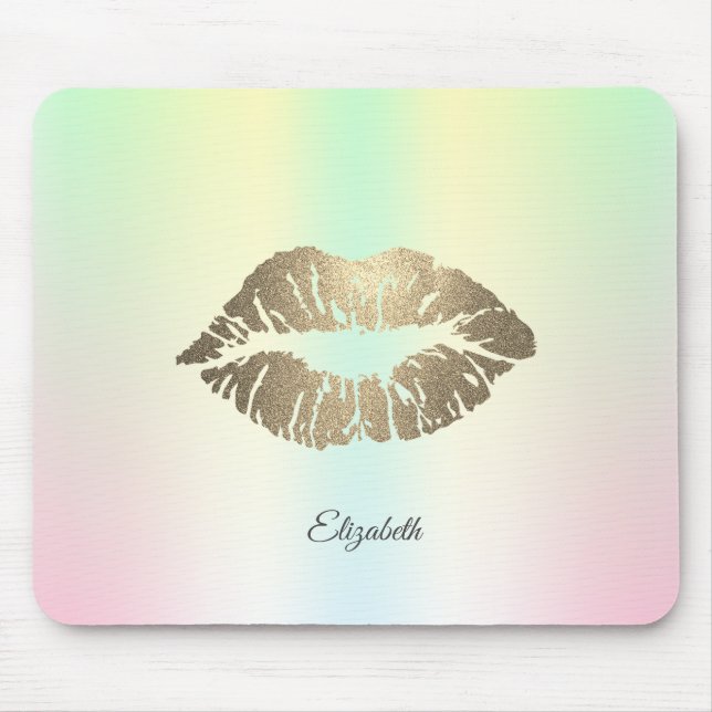 Adorable Gold Glitter Lips Iridescent Mouse Pad (Front)
