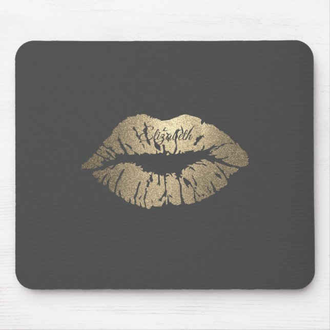 Adorable Gold Glitter Lips-Personalized Mouse Pad (Front)