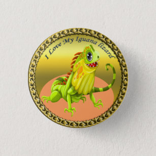 Adorable Gold green happy nature iguana lizard 1 Inch Round Button