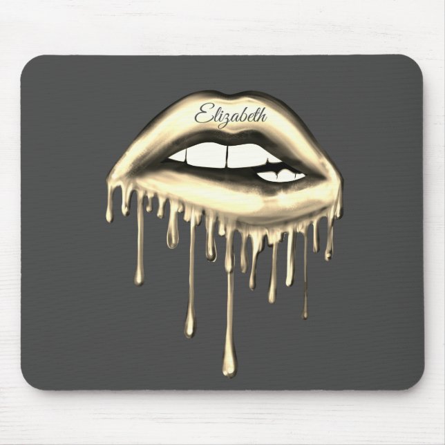 Adorable Gold Metallic Dripping Lips Mouse Pad (Front)