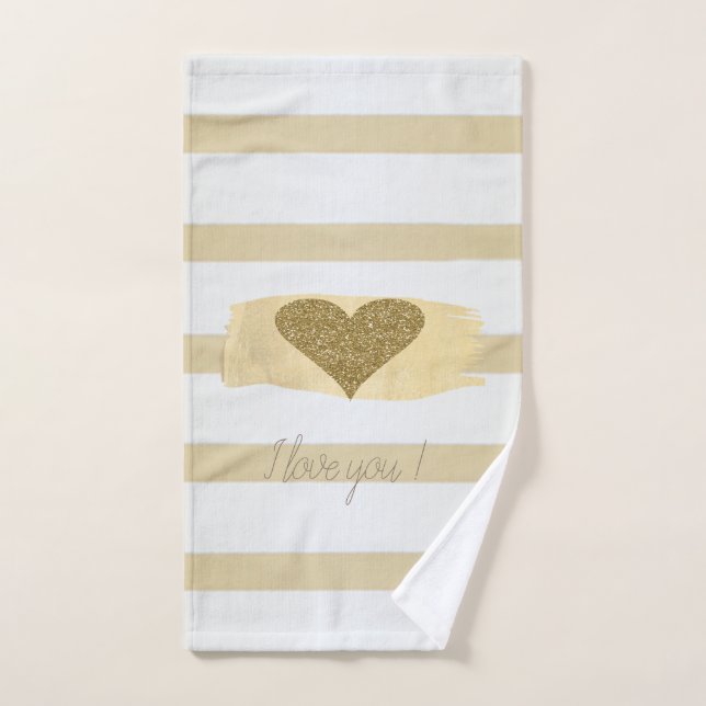 Adorable Gold Parties scintillant Coeurs Stripes-J (Serviette à main)