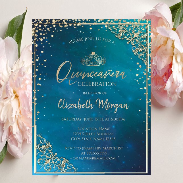 Adorable Gold Tiara,Diamonds Quinceañera   Invitation (Creator Uploaded)