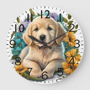 Adorable Golden Retriever Puppy Dog Large Clock