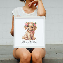 Adorable Golden Retriever Puppy Floral