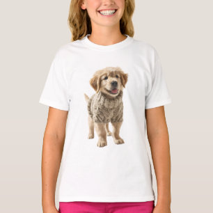 Adorable Golden Retriever Puppy in Beige Knit T-Shirt
