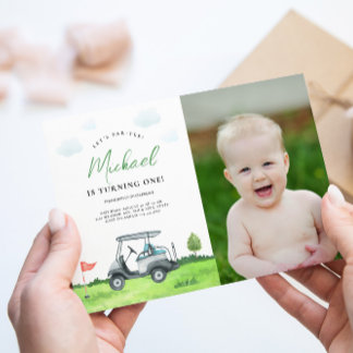 Adorable Golf Birthday Photo Invitation 
