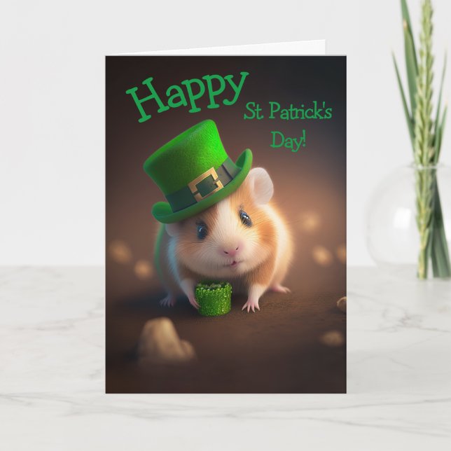 Adorable Good Cheer Hamster St. Patrick's Day Holiday Card (Front)