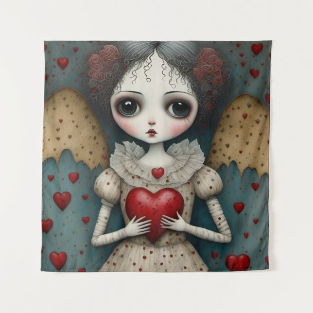 Adorable Gothic Valentine Doll Tapestry (Front)
