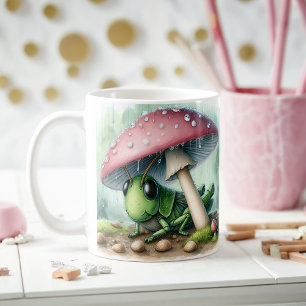 Adorable Grasshopper Under Mushroom Umbrella Coffee Mug