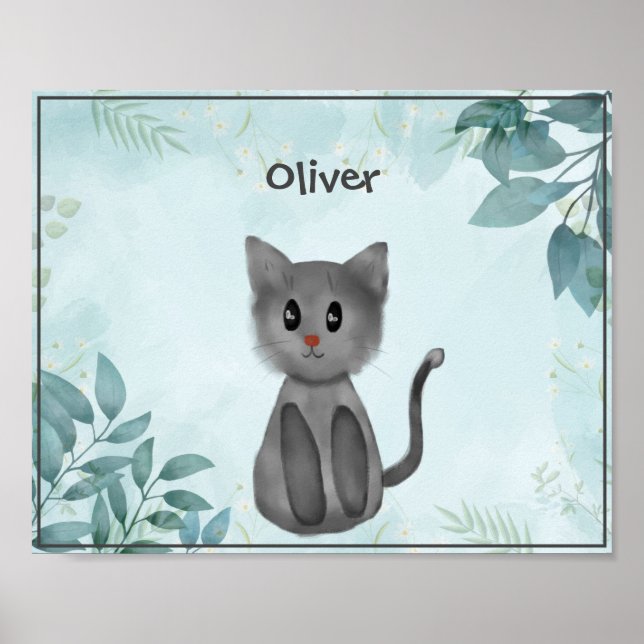 Adorable Gray Cat dans la Forêt Poster pour les en (Devant)