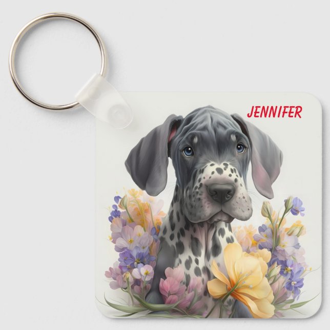 Adorable Great Dane Dog Keychain (Front)