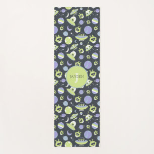 Adorable Green Aliens Space Ships UFO Kids Yoga Mat