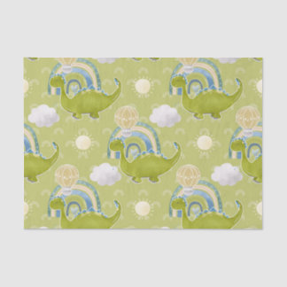 ADORABLE GREEN DINOSAURS WITH BLUE RAINBOWS TISSUE PAPER