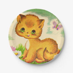 adorable green-eyed kitten print paper plate
