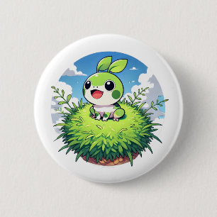 Adorable green frog with big eyes 2 inch round button