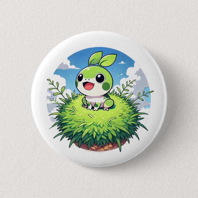 Adorable green frog with big eyes 2 inch round button (Front)