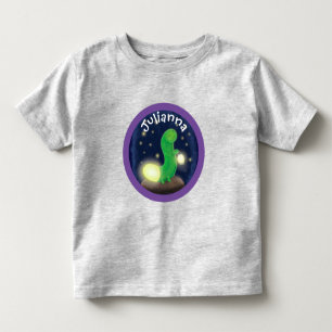 Adorable green glow worm cartoon illustration toddler t-shirt