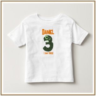 Adorable Green & Orange I AM THREE Toddler T-shirt