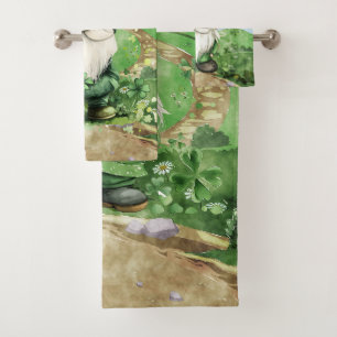 Adorable Green St. Patrick's Day Gnomes Bath Towel Set