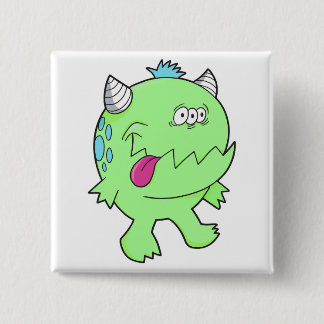 adorable green tongue chomper monster 2 inch square button