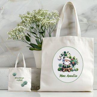 Adorable Green Watercolor Gnome Succulent  Tote Bag