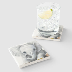 Adorable Grey Baby Elephant Stone Coaster