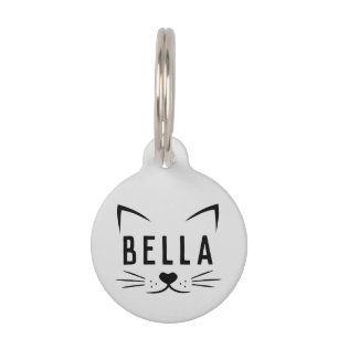 Adorable Grey Cat Face Illustration with Name Pet Tag