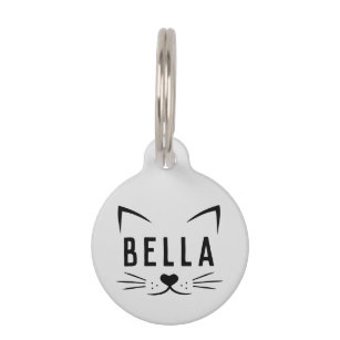 Adorable Grey Cat Face Illustration with Name Pet Tag