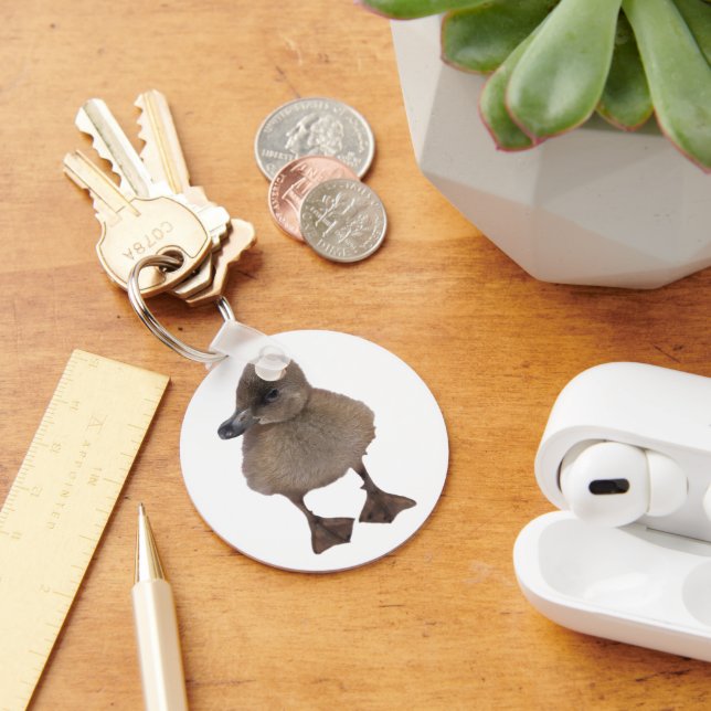 Adorable Grey Duckling Close-Up Photograph Keychain (Desk)
