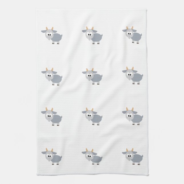 Adorable grey goat kitchen towel (Vertical)