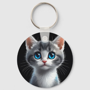 Adorable Grey Kitten With Striking Blue Eyes Keychain