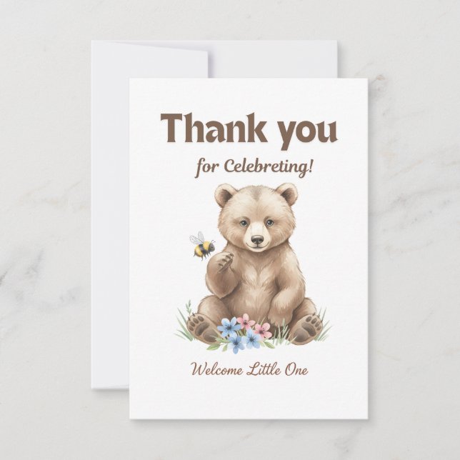 Adorable,  grizzly bear cub  Baby Shower  Thank You Card (Front)