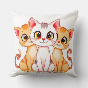 Adorable Group of Cartoon Cats with Big Eyes Throw Pillow