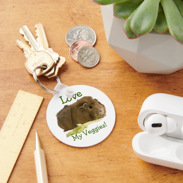 Adorable Guinea Pig Eating Celery Photography Keychain (Desk)