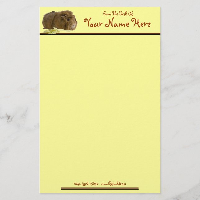 Adorable Guinea Pig Eating Celery Photography Stationery (Front)