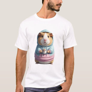 Adorable Guinea Pig in Pastel Hoodie Holding Cocoa T-Shirt