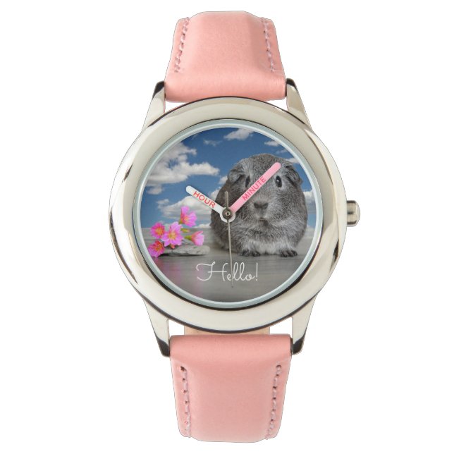 Adorable Guinea Pig Pink Flowers Back To School Watch (Front)