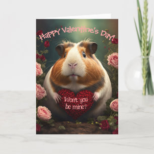 Adorable Guinea Pig with Heart Valentine's Day Holiday Card