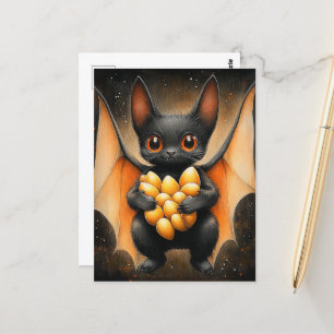 Adorable Halloween Bat With Pumpkin Seeds Postcard