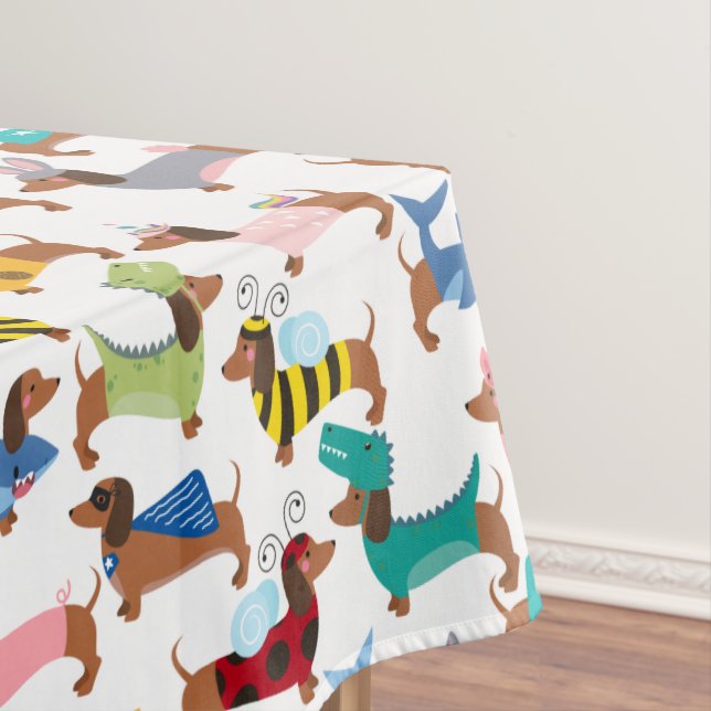 Adorable Halloween Dachshunds In Costumes Tablecloth (In Situ)