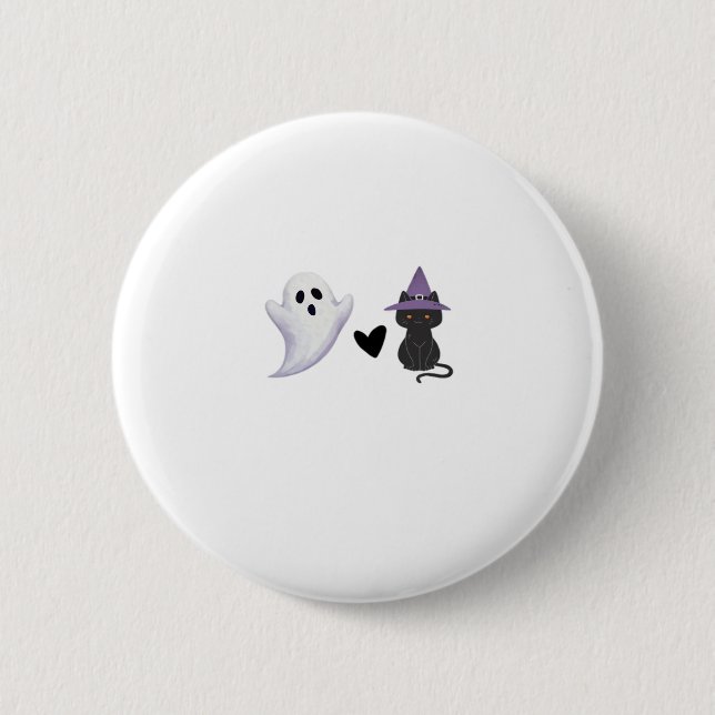 Adorable Halloween Duo Friendly Ghost and Black Ca 2 Inch Round Button (Front)