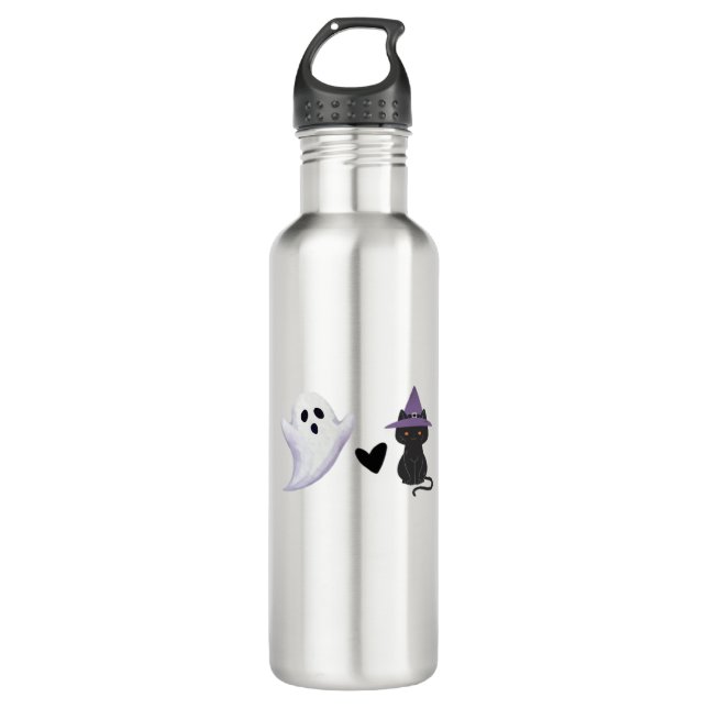 Adorable Halloween Duo Friendly Ghost and Black Ca 710 Ml Water Bottle (Front)