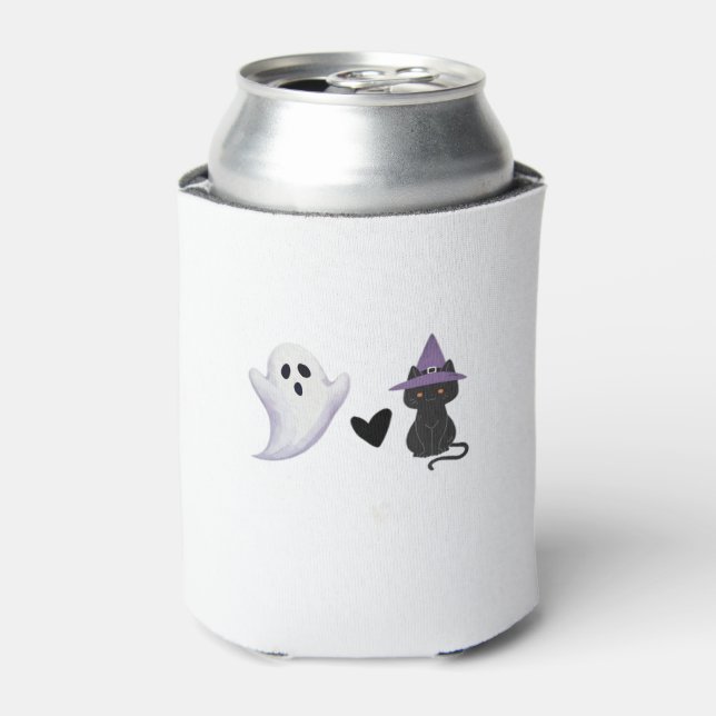 Adorable Halloween Duo Friendly Ghost and Black Ca Can Cooler (Can Front)