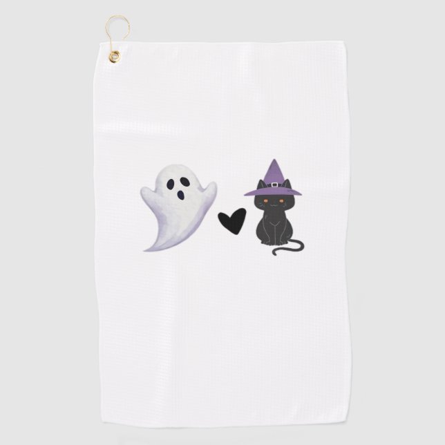 Adorable Halloween Duo Friendly Ghost and Black Ca Golf Towel (Front)