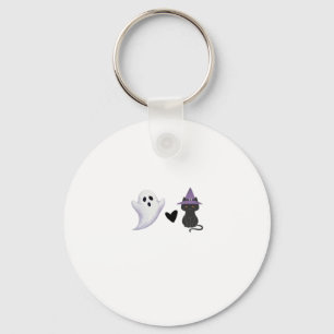 Adorable Halloween Duo Friendly Ghost and Black Ca Keychain