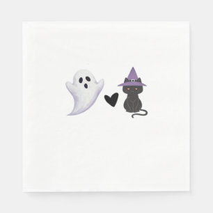 Adorable Halloween Duo Friendly Ghost and Black Ca Napkin